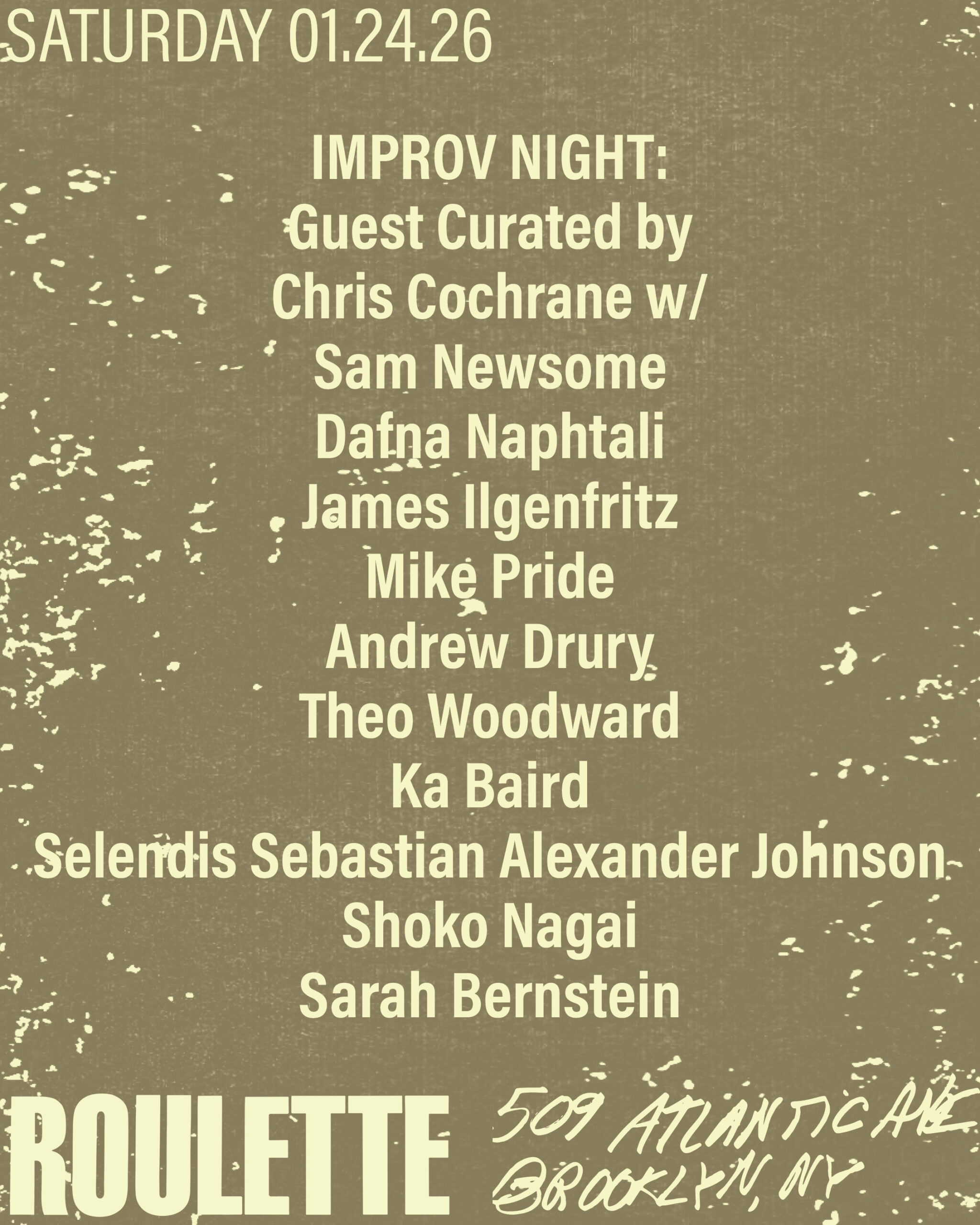 Chris Cochrane curates night 3 of Improv Nights 2026: A Tribute to Derek Bailey at Roulette